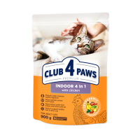 Сухий корм Club 4 Paws (Клуб 4 лапи) INDOOR "4 В 1" ПРЕМІУМ, для дорослих котів, що живуть у приміщенні, 900 г