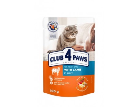 Влажный корм Club 4 Paws (Клуб 4 лапы) Premium, для взрослых кошек, с ягненком в соусе, 100 г