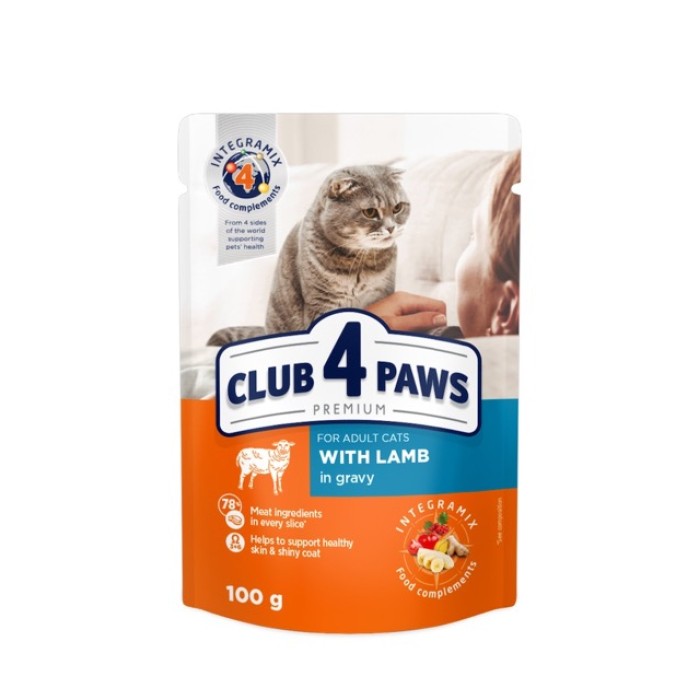 Вологий корм Club 4 Paws (Клуб 4 лапи) Premium, для дорослих котів, з ягням в соусі, 100 г