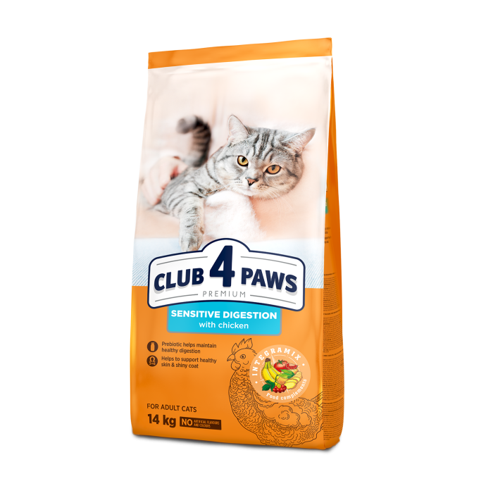 Сухой корм Club 4 Paws (Клуб 4 лапы) ПРЕМИУМ Sensitive Digestion, для взрослых кошек, чувствительное пищеварение, 14 кг
