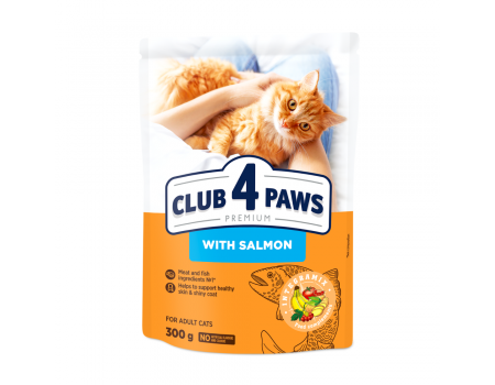 Сухой корм Club 4 Paws (Клуб 4 лапы) ПРЕМИУМ Salmon, для взрослых кошек, с лососем, 300 г