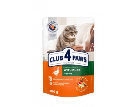 Влажный корм Club 4 Paws (Клуб 4 лапы) Premium, для взрослых кошек, с уткой в соусе, 100 г