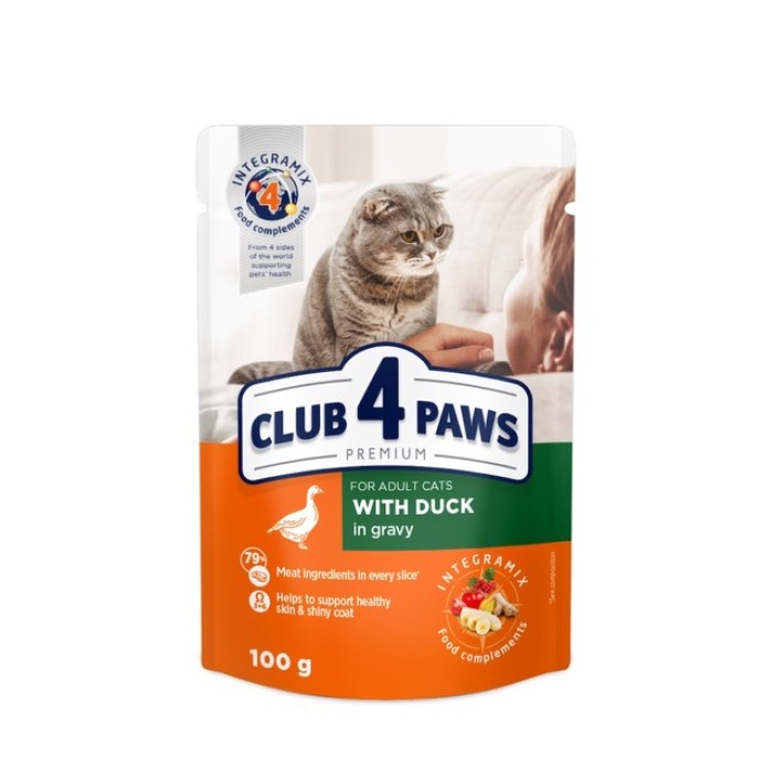Вологий корм Club 4 Paws (Клуб 4 лапи) Premium, для дорослих котів, з качкою в соусі, 100 г