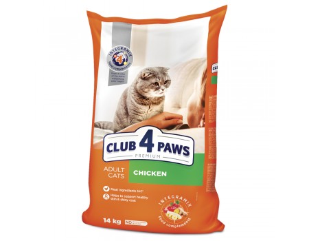 Club 4 Paws (Клуб 4 лапы) ПРЕМИУМ "КУРИЦА". полнорационный сухой корм для взрослых кошек, 14 кг