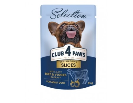 Влажный корм Club 4 Paws (Клуб 4 лапы) Премиум Плюс, для взрослых собак малых пород,  говядина и овощи в соусе 0,085 кг