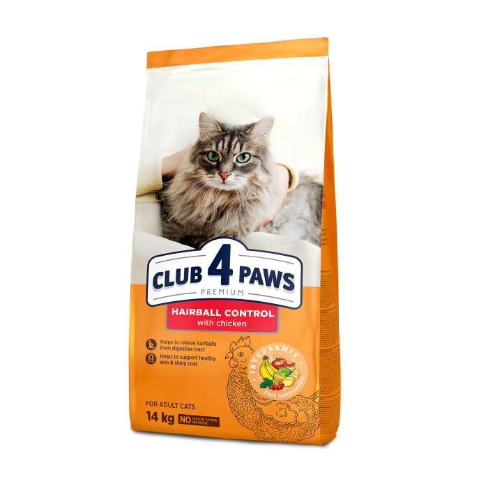 Сухий корм Club 4 Paws (Клуб 4 лапи) Hairball Control, для дорослих котів, з ефектом виведення вовни із травного тракту, 14 кг