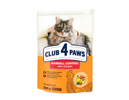 Сухий корм Club 4 Paws (Клуб 4 лапи) Hairball Control, для дорослих котів, з ефектом виведення вовни із травного тракту, 300 г