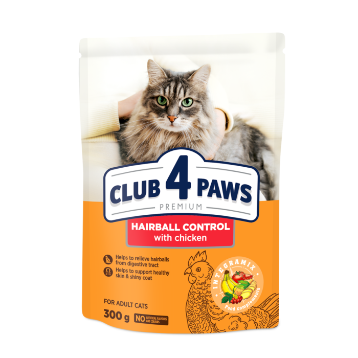 Сухий корм Club 4 Paws (Клуб 4 лапи) Hairball Control, для дорослих котів, з ефектом виведення вовни із травного тракту, 300 г