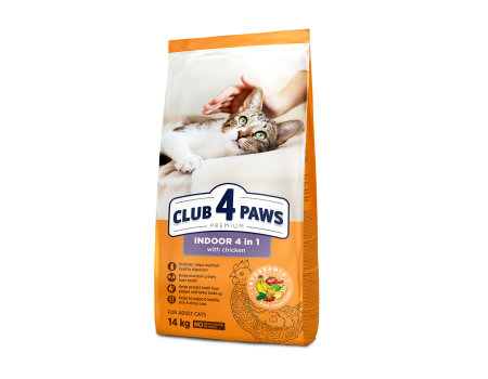 Сухой корм Club 4 Paws (Клуб 4 лапы) INDOOR "4 В 1" ПРЕМИУМ, для взрослых кошек, живущих в помещении, 14 кг