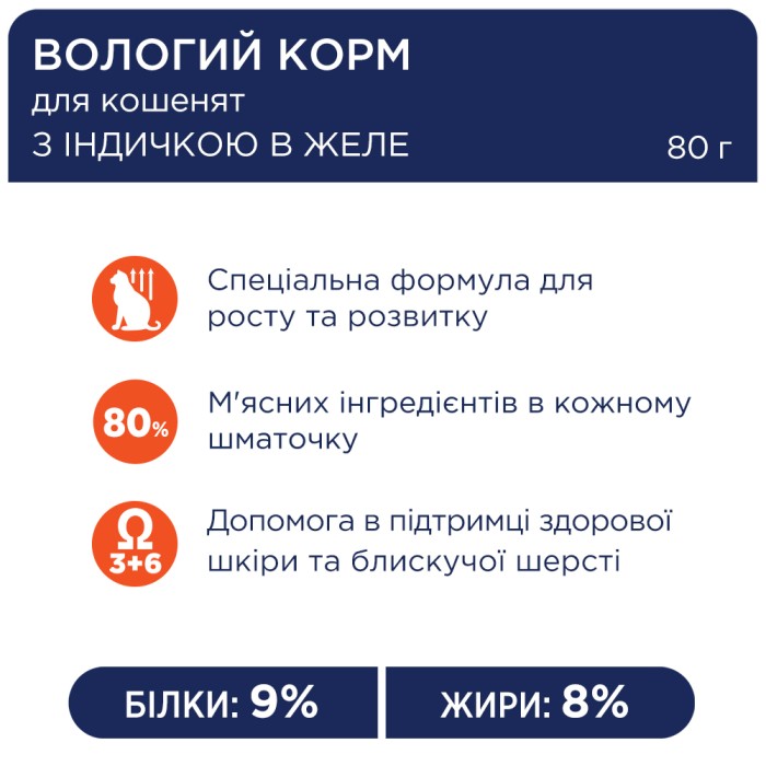 Вологий корм Club 4 Paws (Клуб 4 лапи) Premium, для кошенят, з індичкою в желе, 80 г