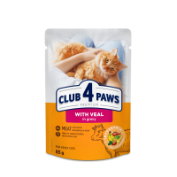 Вологий корм Club 4 Paws (Клуб 4 лапи) Premium, для дорослих котів, з телятиною в соусі, 85 г