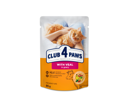 Влажный корм Club 4 Paws (Клуб 4 лапы) Premium, для взрослых кошек, с телятиной в соусе, 85 г