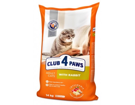 Club 4 Paws (Клуб 4 лапы) ПРЕМИУМ "С КРОЛИКОМ". полнорационный сухой корм для взрослых кошек, 14 кг