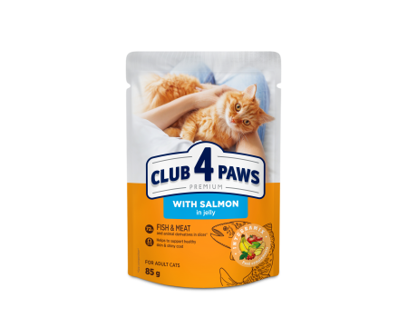 Влажный корм Club 4 Paws (Клуб 4 лапы) Premium, для взрослых кошек, с лососем в желе, 85 г