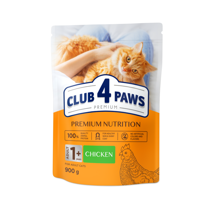 Сухой корм Club 4 Paws (Клуб 4 лапы) ПРЕМИУМ Chicken, для взрослых кошек, с курицей, 900 г