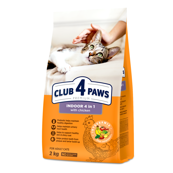 Сухий корм Club 4 Paws (Клуб 4 лапи) INDOOR "4 В 1" ПРЕМІУМ, для дорослих котів, що живуть у приміщенні, 2 кг