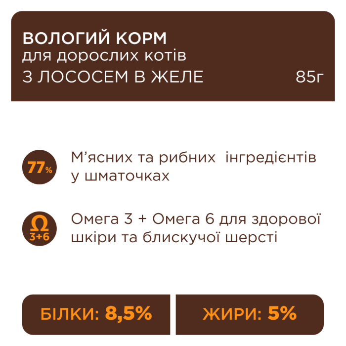 Вологий корм Club 4 Paws (Клуб 4 лапи) Premium, для дорослих котів, із лососем у желе, 85 г