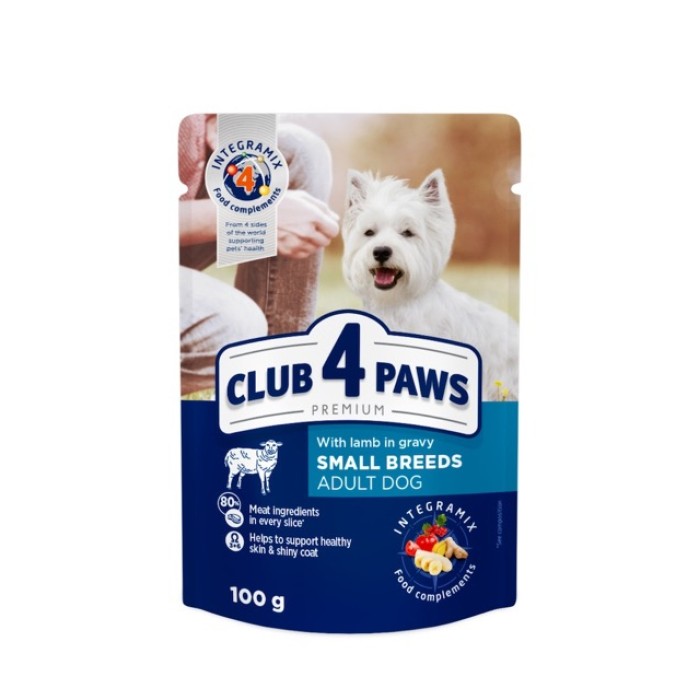 Club 4 Paws (Клуб 4 лапи) Premium Пауч, вологий раціон для дорослих собак малих порід З ЯГНЯТИНОЮ В СОУСІ 100г