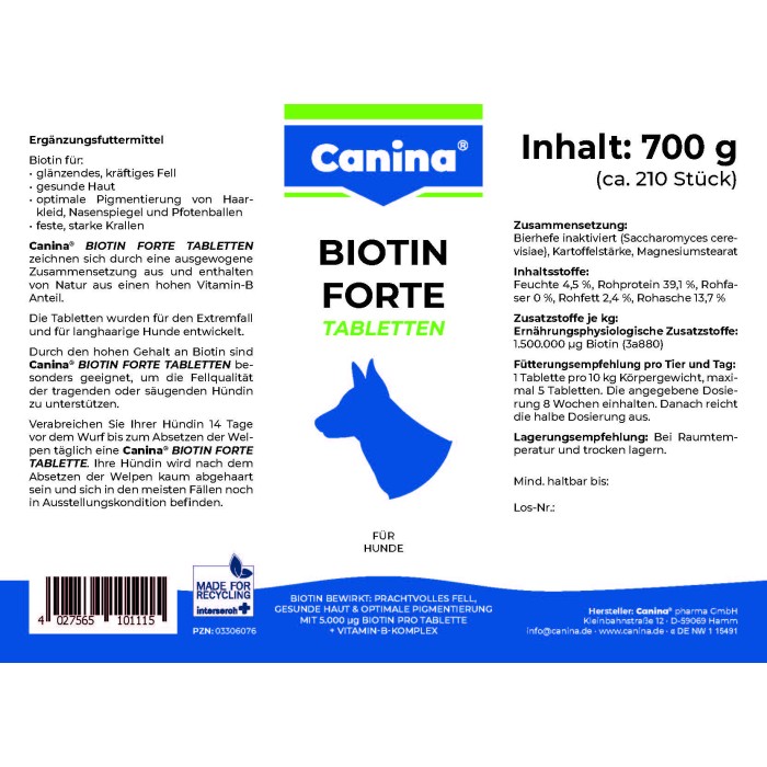 Canina Biotin forte 700g (210табл.) інтенс.курс для вовни