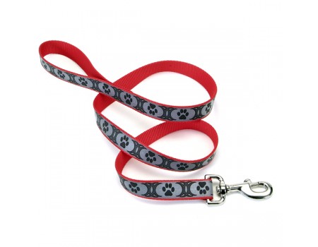 Coastal Lazer свето-отражающий поводок для собак, 1,6смХ1,2м , красный с лапками.