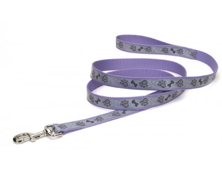 Coastal Lazer свето-отражающий поводок для собак, 2,5смХ1,8м , лапа кость фиолетовый.