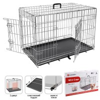 Flamingo  Wire Cage ФЛАМИНГО клетка для собак, двухдверная, с ручкой и выдвижным поддоном , 93х57х62 см.