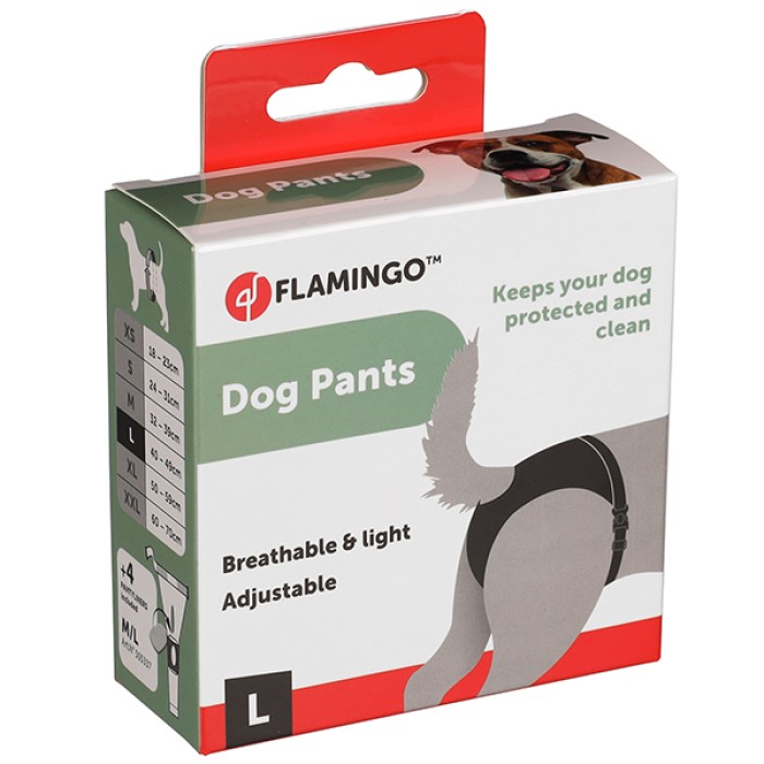 Flamingo  Jolly ФЛАМИНГО ДЖОЛЛИ трусы для собак гигиенические черные, с застежкой на поясе, с комплектом прокладок , 40х49 см, 3 см.