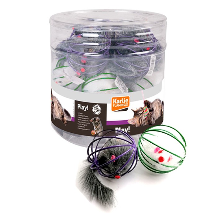 Flamingo  Wire Ball With Mouse ФЛАМІНГО іграшка для кішок, пухнаста миша в металевій кулі, 6 см.
