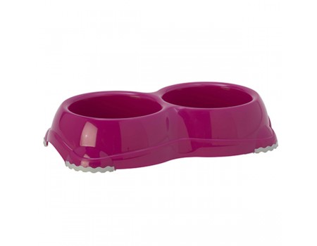 Moderna МОДЕРНА СМАРТИ №1 двойная миска для собак и кошек, пластик, 2х330 мл, d-11 см , ярко-розовый.