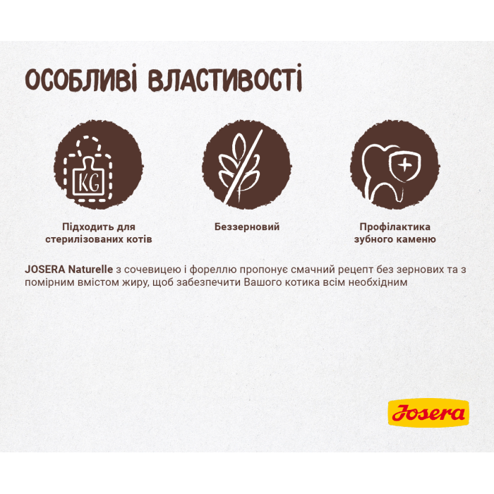 Josera Naturelle (Indoor) - беззерновий корм Йозера Натурель для стерилізованих кішок із сочевицею та фореллю, 0,4 кг