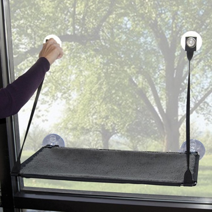 K&H Ez Mount Window Kitty Sill спальное место на окно для котов , серый, 58,5х30,5 см