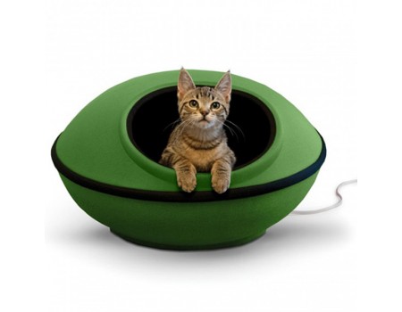 K&H Thermo-Mod Dream Pod лежак-будиночок з електропідігрівом для котів, зелений/чорний, 56х56х29 см