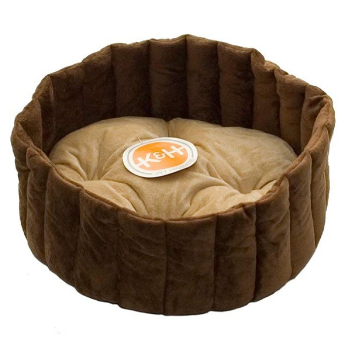 K&H Lazy Cup мягкий лежак для собак и котов , желто-коричневый/кофейный , S, 40,5х40,5х18 см
