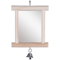 Flamingo  Wooden Mirror ФЛАМІНГО іграшка для птахів, аксесуар у клітку дзеркало у дерев'яній рамі з дзвіночком, 13х10 см.