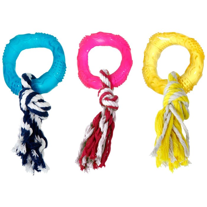 Flamingo  Good4Fun Ring With Rope ФЛАМІНГО ГУД ФО ФАН іграшка для собак, фігурна каблучка з мотузкою, гума, 8 см.
