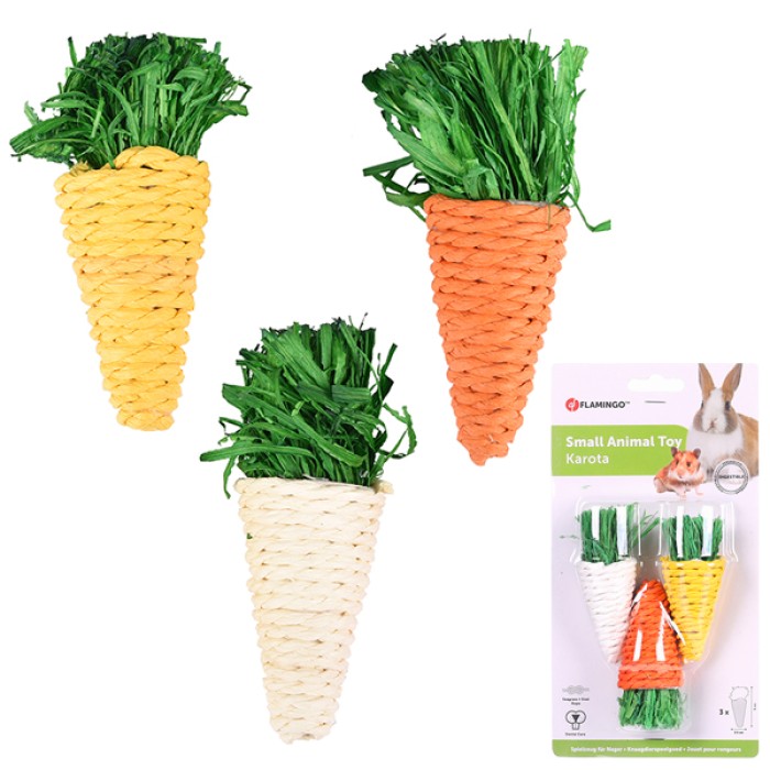 Flamingo  Carrots Small ФЛАМИНГО игрушка для грызунов в виде морковки, для гигиены зубов, 3шт, 2х8 см.