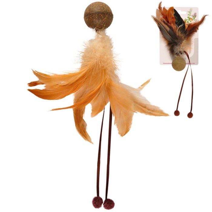 Flamingo  Catnip Ball & Feather м'яч з пір'ям іграшка з котячою м'ятою для котів