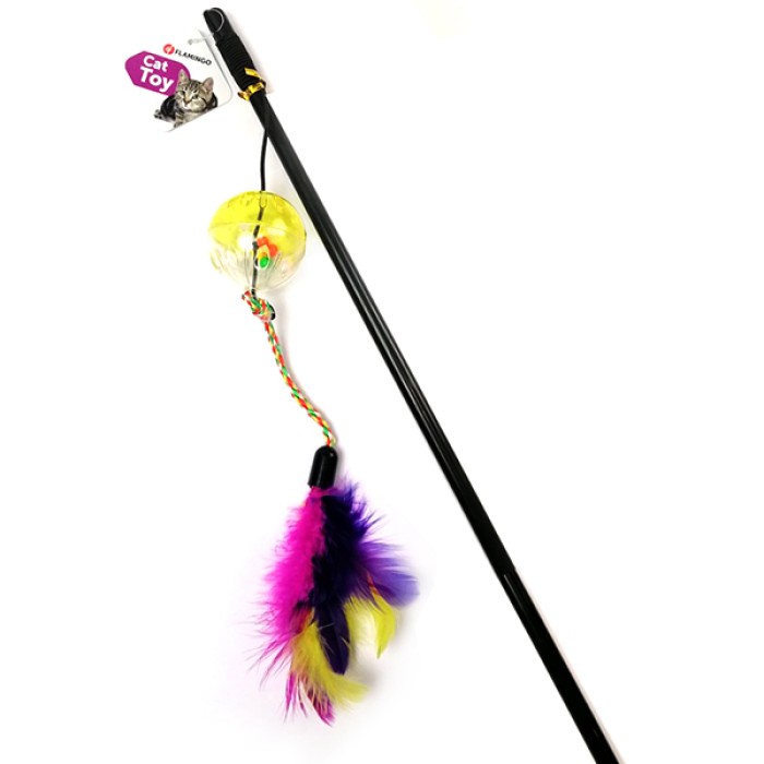 Flamingo  Ball&Feathers ФЛАМИНГО игрушка дразнилка для кошек, удочка с мячом и перьями, 50 см.