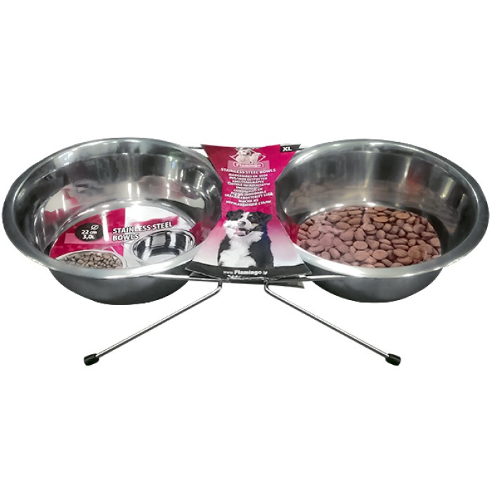 Flamingo  (ФЛАМІНГО) DINNER SET миски на підставці для собак, нержавіюча сталь, 2х22 см, 3 л.