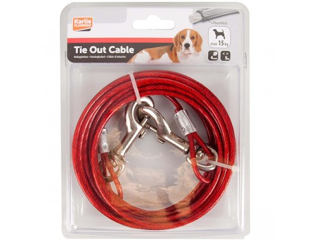 Поводок для собак до 15 кг Flamingo  Tie Out Cable, металлический трос в пластиковой оплетке и карабинами, d=4 мм, L=5 м .