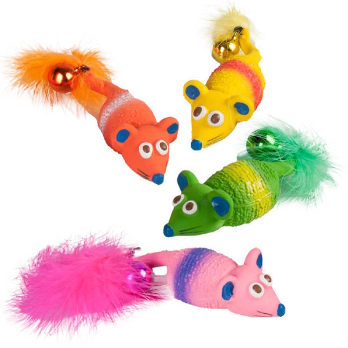 Flamingo  (ФЛАМИНГО) MOUSE FEATHER&BELL игрушка для кошек, мышка с перышком и колокольчиком, латекс, 12х4х2см .