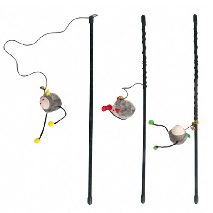 Flamingo  (ФЛАМІНГО) ROD WITH MOUSE іграшка для котів, вудка дражнилка з мишкою, 47см.