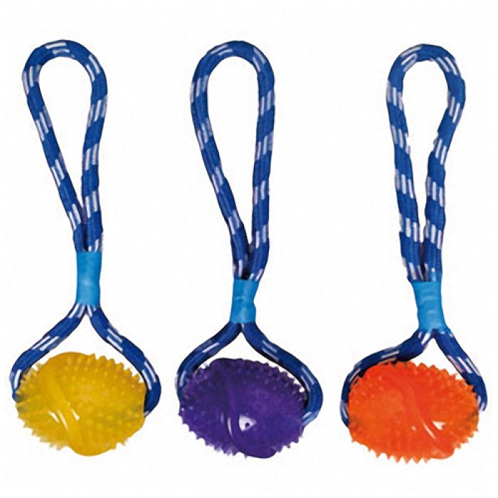 Flamingo  Football Cotton Rope ФЛАМИНГО игрушка для собак, мяч на веревке с петлей для руки , 12х7х35 см.