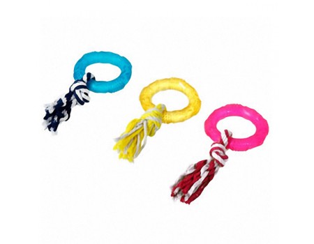 Karlie-Flamingo Good4Fun Ring With Rope КАРЛИ-ФЛАМИНГО ГУД ФО ФАН игрушка для собак, фигурное кольцо с веревкой, резина , 8 см.