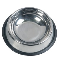 Flamingo  Inox Cat Dish ФЛАМИНГО миска для кошек, с резиновым ободком, пищевая нержавеющая сталь, 10х3,5 см.