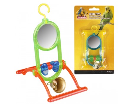 Karlie-Flamingo (КАРЛИ-ФЛАМИНГО) MIRROR+BELL игрушка для попугаев зеркало с колокольчиком и жердочкой , 12х7х16,5 см.