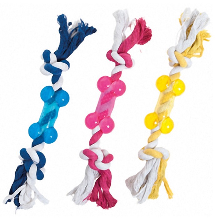 Flamingo  Good4Fun Bone With Rope ФЛАМІНГО ГУД ФО ФАН іграшка для цуценят та собак, латексна кістка на мотузці, 9 см.