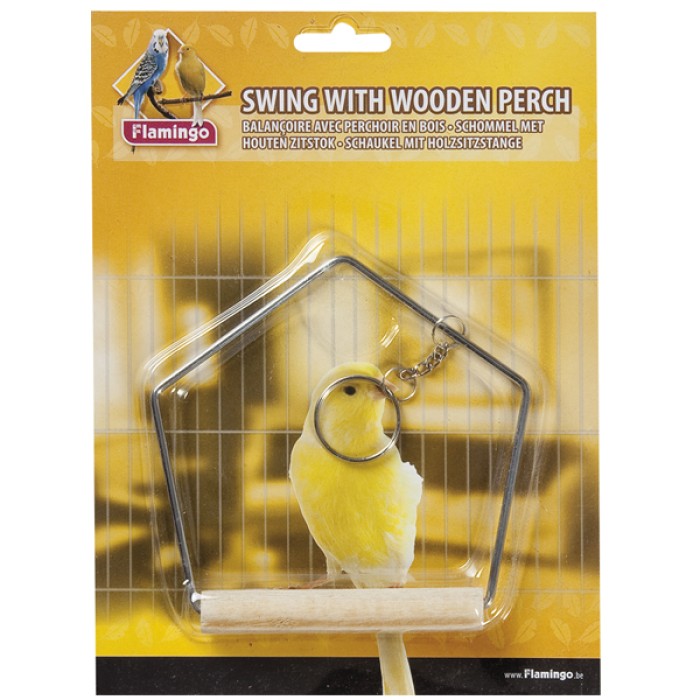 Flamingo  SwingWooden Perch ФЛАМИНГО игрушка для попугаев, качели с деревянной жердочкой , 9х12 см.