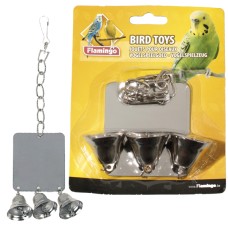 Flamingo  (ФЛАМІНГО) MIRROR+3 BELLS іграшка для папуг, квадратне дзеркало з трьома дзвіночками, 7х8 см.