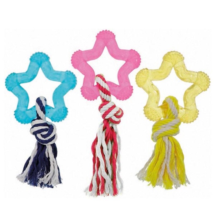 Flamingo  Good4Fun Star With Rope ФЛАМІНГО ГУД ФО ФАН зірка іграшка для собак з мотузкою, латекс, 8 см.
